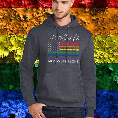 We the people rainbow flag, dark heather grey hoodie