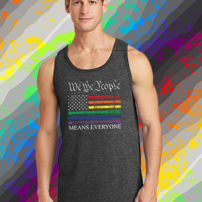 We the people rainbow flag, dark heather grey tank top