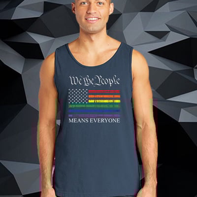 We the people rainbow flag, navy blue tank top