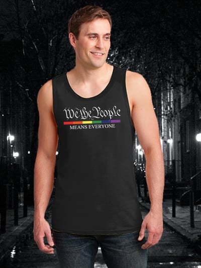 We the People Means Everyone Rainbow Bar Black Tank Top