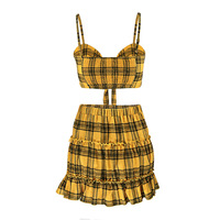 Sexy Plaid Vest Sleeveless Bow Two-piece Set - Thumbnail 3