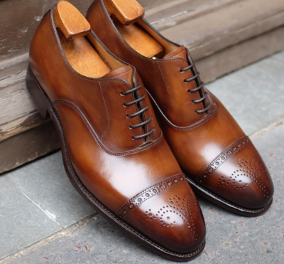 Men's Handmade Brown Color Leather formal shoes, Men's Cap Toe Lace Up Shoes