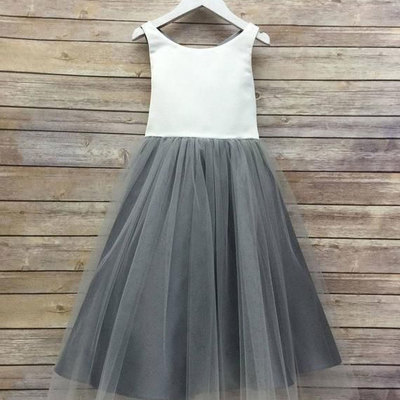 Grey tulle flower girl dresses for wedding party gh005 - Thumbnail 5