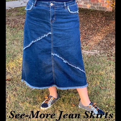 FRINGE WITH FLAIR MID LENGTH DENIM SKIRT 