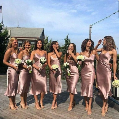 Simple a line silk bias satin slip bridesmaid dresses for wedding party  - Thumbnail 4