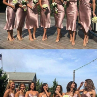 Simple A Line Silk bias satin slip bridesmaid dresses for wedding party  - Thumbnail 1