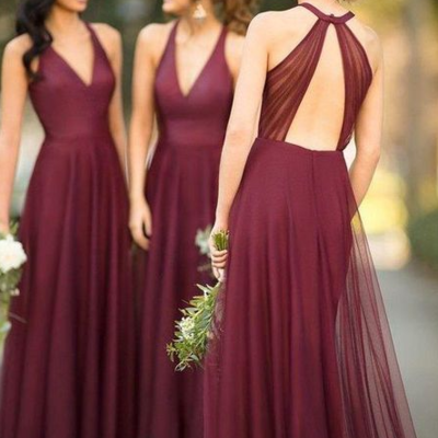 Beautiful open back sleeveless a line tulle bridesmaid dress - Thumbnail 2
