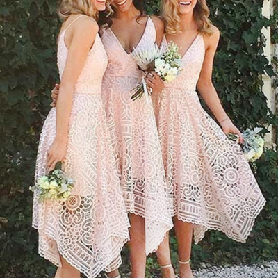 Deep v neck tea length pink prom dress ,homecoming dress - Thumbnail 5