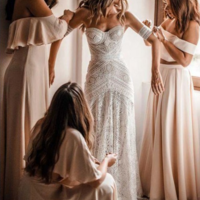 Mermaid Sweetheart Sweep Train Ivory Lace Boho Wedding Dress,268 - Thumbnail 1