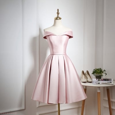 Simple satin short prom dress pink evening dress - Thumbnail 5