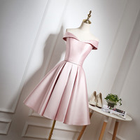 Simple satin short prom dress pink evening dress - Thumbnail 1