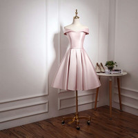 Simple satin short prom dress pink evening dress - Thumbnail 2
