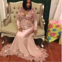 Luxury Applique Lace Mermaid Pregnant Prom Evening Dresses Long Sleeves Deep V Neck Sexy Formal Gown For Maternity,271 - Thumbnail 1