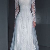 White wedding dress Floor length weeding dress,long sleeve weeding dress,bride dress,276 - Thumbnail 1