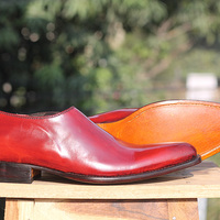 Men's Handmade Burgundy Color Leather formal shoes, Men's Whole Cut Stylish Shoes - Thumbnail 2