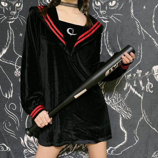 Sailor JK Uniform Moon Embroidery Velvet Sweatshirt