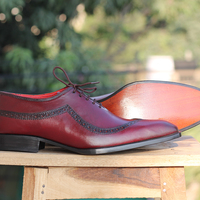 Men's Handmade Burgundy Color Leather formal shoes, Men's Designing Lace Up Shoes - Thumbnail 1