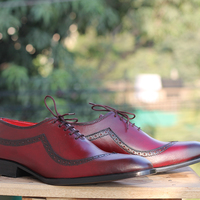Men's Handmade Burgundy Color Leather formal shoes, Men's Designing Lace Up Shoes - Thumbnail 2