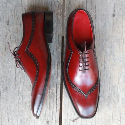 Men's handmade burgundy color leather formal shoes, men's designing lace up shoes - Thumbnail 3