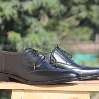 Men's Handmade Black Color Leather formal shoes, Men's Wing Tip Lace Up Shoes - Thumbnail 2