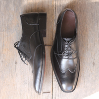 Men's Handmade Black Color Leather formal shoes, Men's Wing Tip Lace Up Shoes - Thumbnail 1