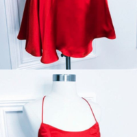 Simple Red Satin Short Ruffled Homecoming Dress - Thumbnail 4