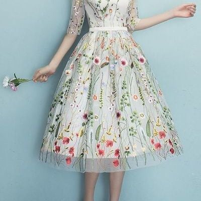 A-line dress with colorful embroidered flowers ,evening dress,short homecoming dress,279 - Thumbnail 5