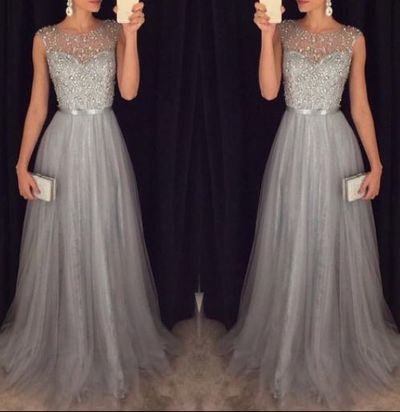 2019 New Arrival Cap Sleeves Beading Prom Dresses,Charming Gray Evening Dresses,A-line Modest Prom Gowns,Long Prom Gowns,305