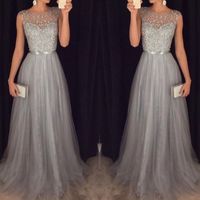 2019 New Arrival Cap Sleeves Beading Prom Dresses,Charming Gray Evening Dresses,A-line Modest Prom Gowns,Long Prom Gowns,305 - Thumbnail 1