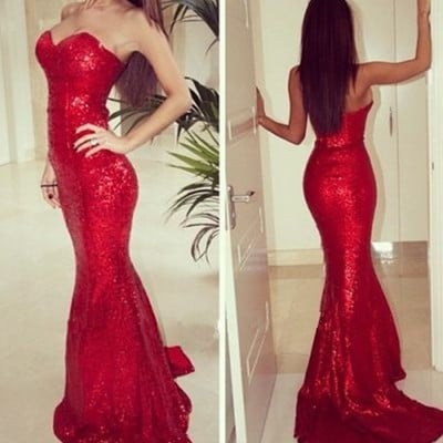  luxury evening dresses red lace sequined sweetheart backless long elegant mermaid evening dress to party prom gowns,306