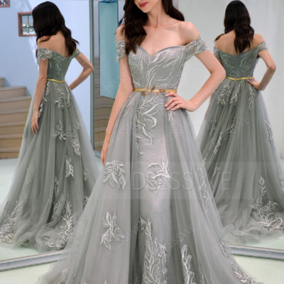 Hot appliques cap sleeves a-line vintage evening dress 2019,309