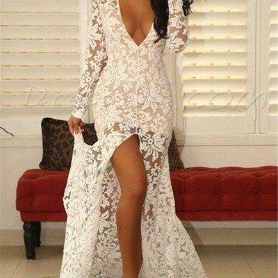 Hot sale sexy long sleeve deep v neck lace party evening dress,312 - Thumbnail 5