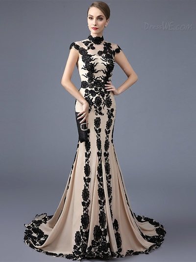 High Neck Mermaid Chinese Style Hot Evening Dress With Cap Sleeve,313