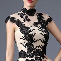 High Neck Mermaid Chinese Style Hot Evening Dress With Cap Sleeve,313 - Thumbnail 2