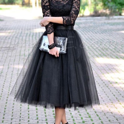 A line 3/4 sleeve lace hot evening party dress in tea length,314