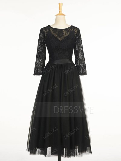 A Line 3/4 Sleeve Lace Hot Evening Party Dress In Tea Length,314