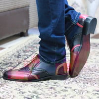 Handmade Black Red Multi Color Wing tip Men Shoes, Dress Formal Shoes for mens - Thumbnail 2