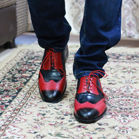 Handmade Black Red Multi Color Wing tip Men Shoes, Dress Formal Shoes for mens - Thumbnail 1