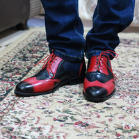 Handmade Black Red Multi Color Wing tip Men Shoes, Dress Formal Shoes for mens - Thumbnail 3