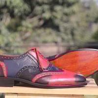 Handmade Black Red Multi Color Wing tip Men Shoes, Dress Formal Shoes for mens - Thumbnail 4
