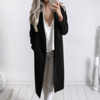 Solid Color Women'S Long Sleeve Coat - Thumbnail 4