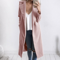 Solid Color Women'S Long Sleeve Coat - Thumbnail 1