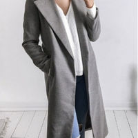 Solid Color Women'S Long Sleeve Coat - Thumbnail 3