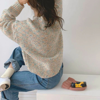 Round Neck Mixed Color Yarn Jumper Sweater - Thumbnail 1