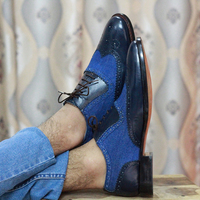 Handmade Black & Blue Wing tip Brogue Men Shoes, Dress Formal Shoes for men's - Thumbnail 2