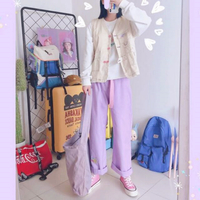 Harajuku Star Embroidery Violet Pants - Thumbnail 1