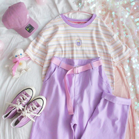 Harajuku Star Embroidery Violet Pants - Thumbnail 4