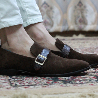 Handmade brown monk strap leather shoes for men's - Thumbnail 5