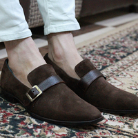Handmade Brown Monk Strap Leather shoes for Men's - Thumbnail 1