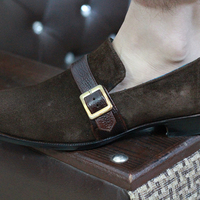 Handmade Brown Monk Strap Leather shoes for Men's - Thumbnail 2